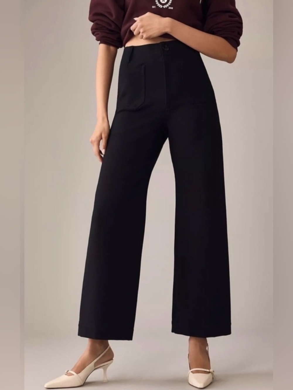 MAEVE ANTHROPOLOGIE The Colette Ponte Crop Wide-Leg Pants Black 28 - Picture 2 of 14